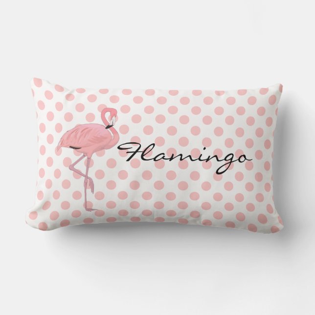 Pink Flamingo and Polka Dots Throw Pillow (Front)
