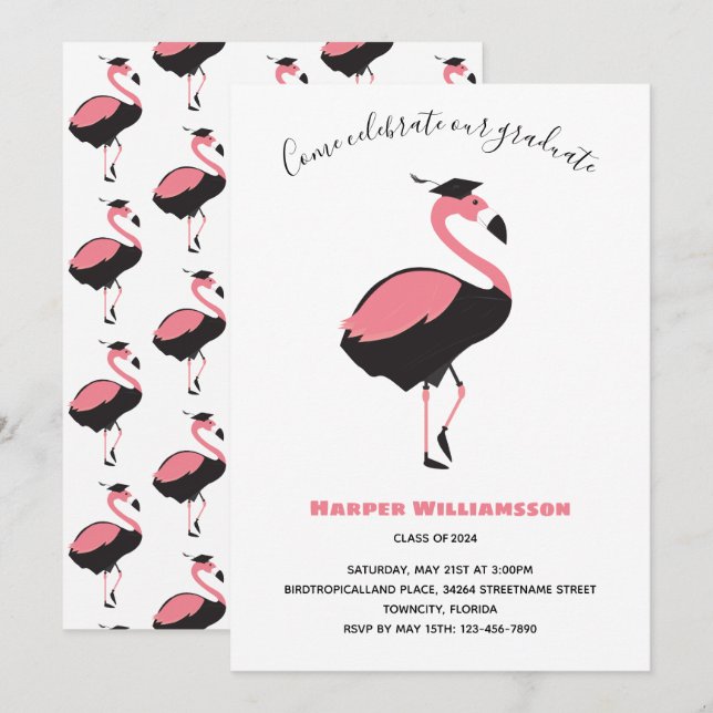 Pink Flamingo Animal Graduation Invitation (Front/Back)