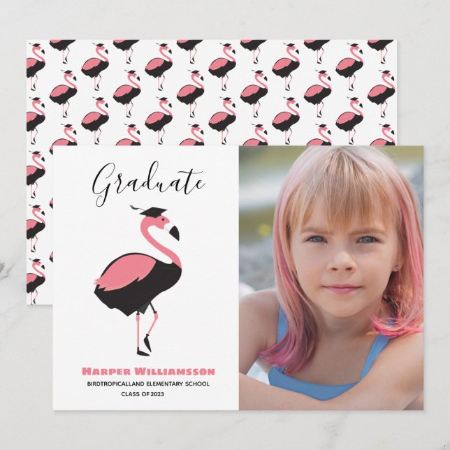 Pink Flamingo Animal Photo Graduation Announcement (Front/Back)