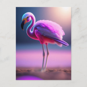 Pink flamingo art postcard