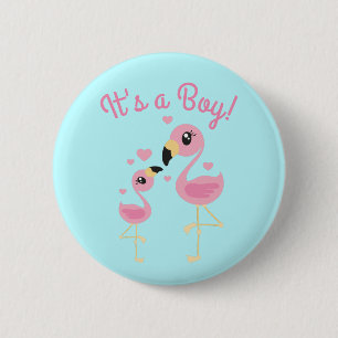 Pink Flamingo Baby Shower 2 Inch Round Button