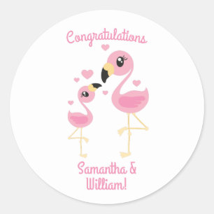 Pink Flamingo Baby Shower Classic Round Sticker