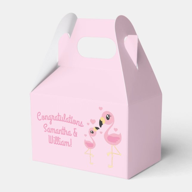 Pink Flamingo Baby Shower Favor Box (Front Side)