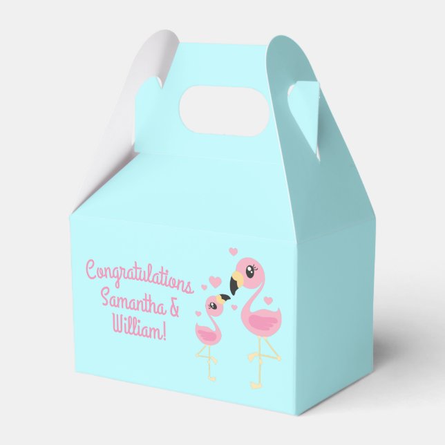 Pink Flamingo Baby Shower Favor Box (Front Side)