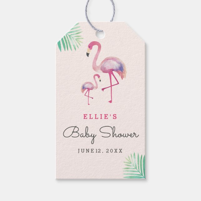 Pink Flamingo Baby Shower Gift Tags (Front)