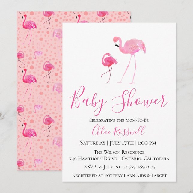 Pink Flamingo Baby Shower Invitation (Front/Back)
