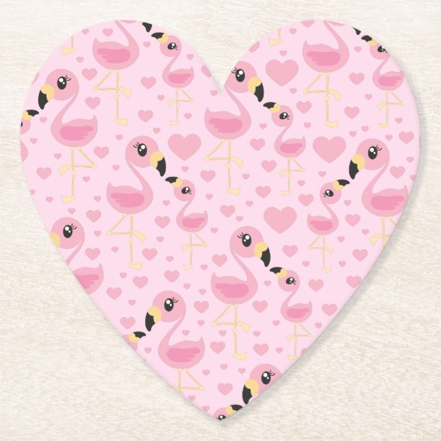 Pink Flamingo Baby Shower Paper Coaster (Front)