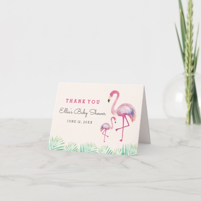 Pink Flamingo Baby Shower Thank You (Front)