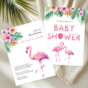 Pink Flamingo Baby Shower Tropical Theme Invitation