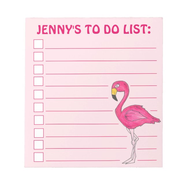 Pink Flamingo Beach Bird Personalized To Do List Notepad (Front)