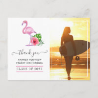 Pink Flamingo Beach Graduation Thank You
