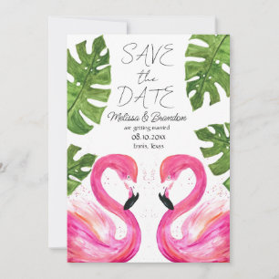 Pink Flamingo Beach Leaves Tropical Wedding Invitation