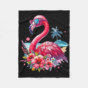 Pink Flamingo Beach Summer Vibes Palm Tree Tropica Fleece Blanket