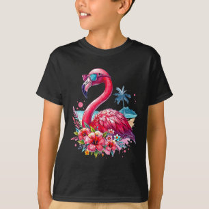 Pink Flamingo Beach Summer Vibes Palm Tree Tropica T-Shirt