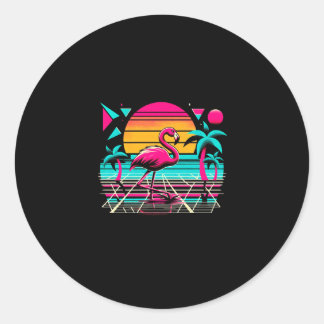 Pink flamingo beach summer vibes palm tropical classic round sticker