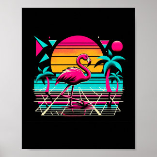 Pink flamingo beach summer vibes palm tropical poster