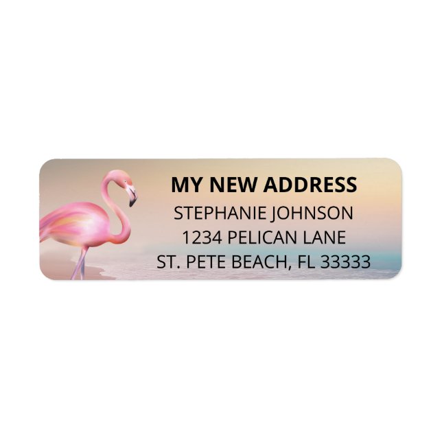 Pink Flamingo Beach Sunset New Home Return Address (Front)