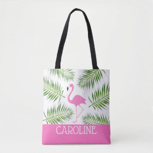 Pink Flamingo Beach Tote Bag