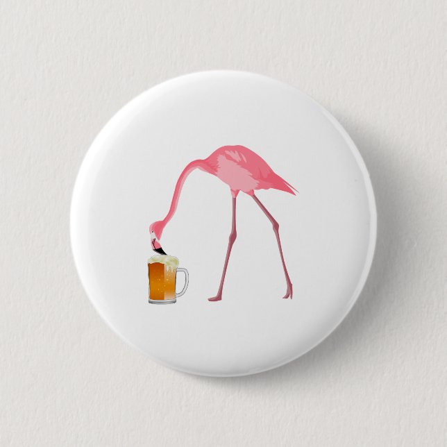 Pink Flamingo Beer Lover 2 Inch Round Button (Front)