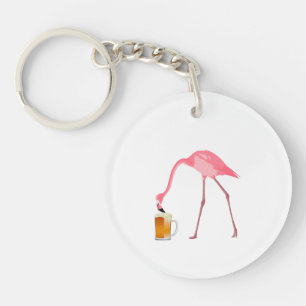 Pink Flamingo Beer Lover Keychain
