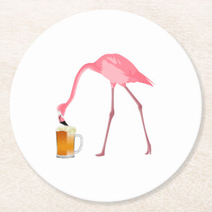 Pink Flamingo Beer Lover Round Paper Coaster
