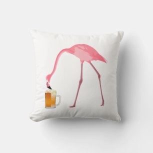 Pink Flamingo Beer Lover Throw Pillow