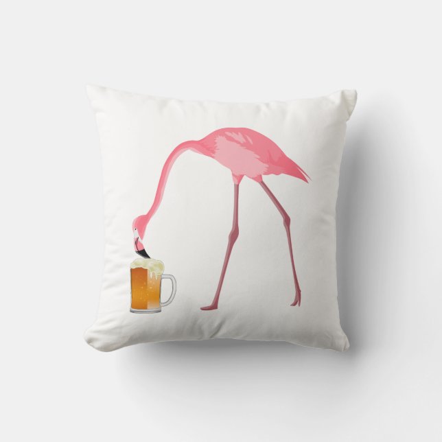 Pink Flamingo Beer Lover Throw Pillow (Front)