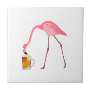Pink Flamingo Beer Lover Tile