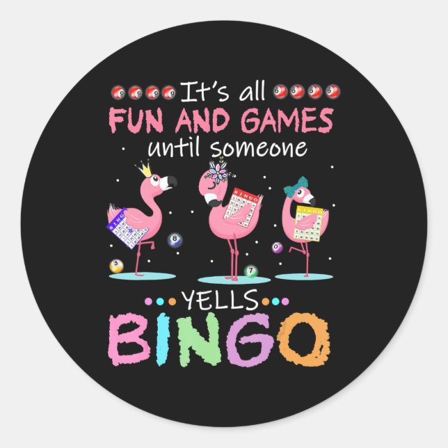 Pink Flamingo Bingo Funny Gift Art Classic Round Sticker (Front)