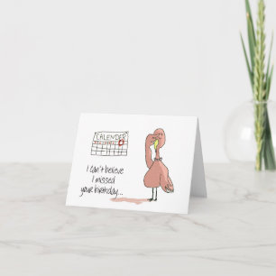 Pink Flamingo Bird Belated Happy Birthday Card