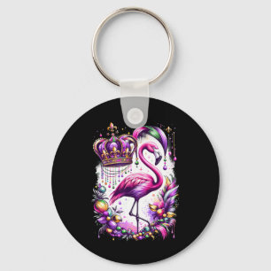Pink Flamingo Bird Cute Mardi Gras Carnival Keychain