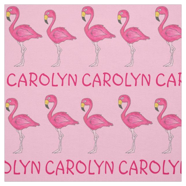 Pink Flamingo Bird Flamingos Personalized Name Fab Fabric (Swatch)