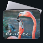 Pink Flamingo Bird Friends Photo Besties Script Laptop Sleeve<br><div class="desc">Who says flamingos can’t have fun with their favourite pal? Smile whenever you use this stunning, colourful photography neoprene laptop sleeve of two pink flamingos playing around. This laptop sleeve comes in three sizes: 15", 13", and 10”. Makes a great gift for your best friend! You can easily personalize this...</div>