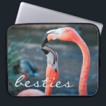 Pink Flamingo Bird Friends Photo Besties Script Laptop Sleeve<br><div class="desc">Who says flamingos can’t have fun with their favourite pal? Smile whenever you use this stunning, colourful photography neoprene laptop sleeve of two pink flamingos playing around. This laptop sleeve comes in three sizes: 15", 13", and 10”. Makes a great gift for your best friend! You can easily personalize this...</div>