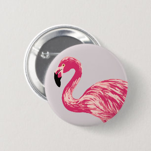 Pink Flamingo Bird Illustration Button