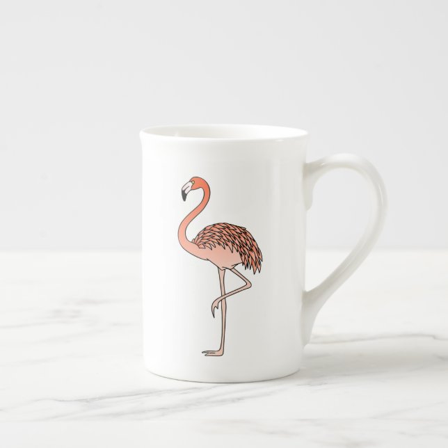 Pink Flamingo Bird Lineart-57567 Bone China Mug (Right)