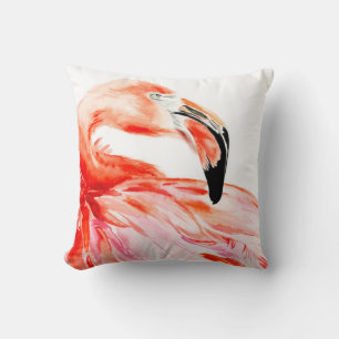 Pink Flamingo bird profile portrait, amazing beaut Throw Pillow