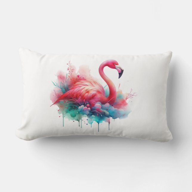 Pink Flamingo Bird Sublimation Lumbar Pillow (Front)