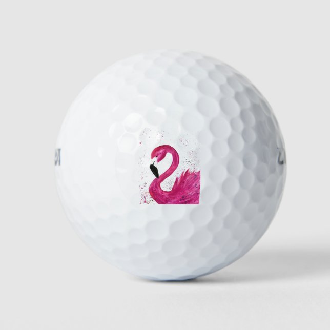 Pink flamingo bird watercolor girly chic tropical golf balls (Front)