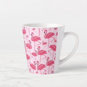 Pink Flamingo Bird Watercolor on Pink Design Latte Mug