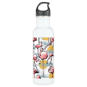 Pink Flamingo birds and sunset Tropical Tango 710 Ml Water Bottle