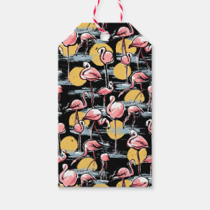 Pink Flamingo birds and sunset Tropical Tango Gift Tags