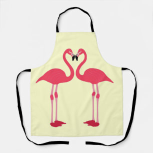Pink flamingo-birds-love-heart apron