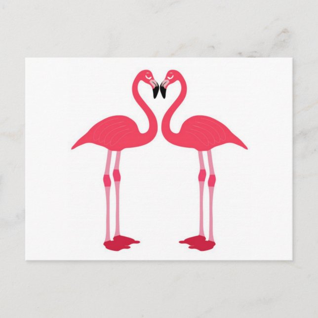 Pink flamingo-birds-love-heart postcard (Front)