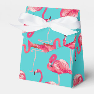 Pink flamingo birds on turquoise background favor box