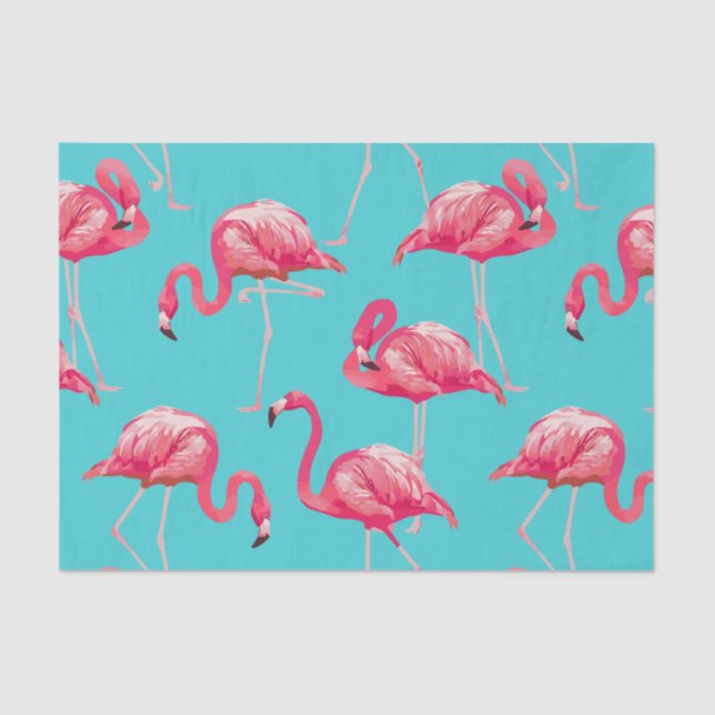 Pink flamingo birds on turquoise background tissue paper (Front)