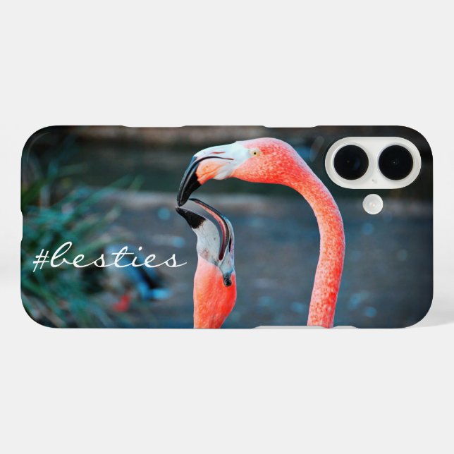 Pink Flamingo Birds Photo Besties Friends Script Case-Mate iPhone Case (Back (Horizontal))