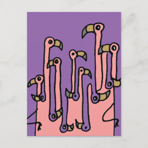 Pink Flamingo Birds Reflections Art Postcard