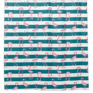 Pink Flamingo Birds Turquoise White Stripe Pattern