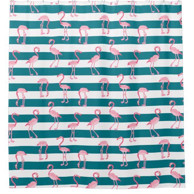 Pink Flamingo Birds Turquoise White Stripe Pattern (Front)